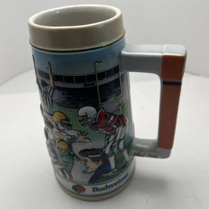 VINTAGE 1990 BUDWEISER BEER STEIN FOOTBALL SPORTS ANHEUSER BUSCH